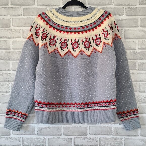 Listicle Boutique Fair Isle Sweater Dusty Blue Roses Medium Cottage Romantic - Picture 10 of 10